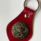 Red Leather Keyring - Dragon decoration - FREE SHIPPING