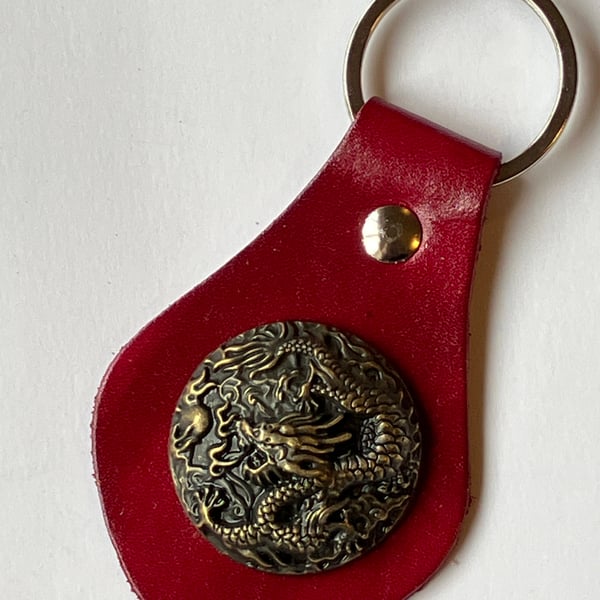 Red Leather Keyring - Dragon decoration - FREE SHIPPING