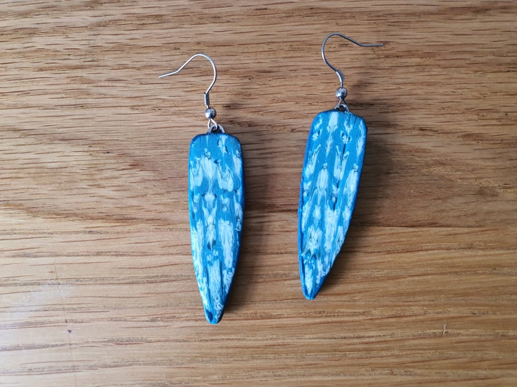 Abstract Dangle Spear Shaped Earrings in Shades of Blue 