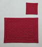 Polka dot quilted fabric place mats and coaster set