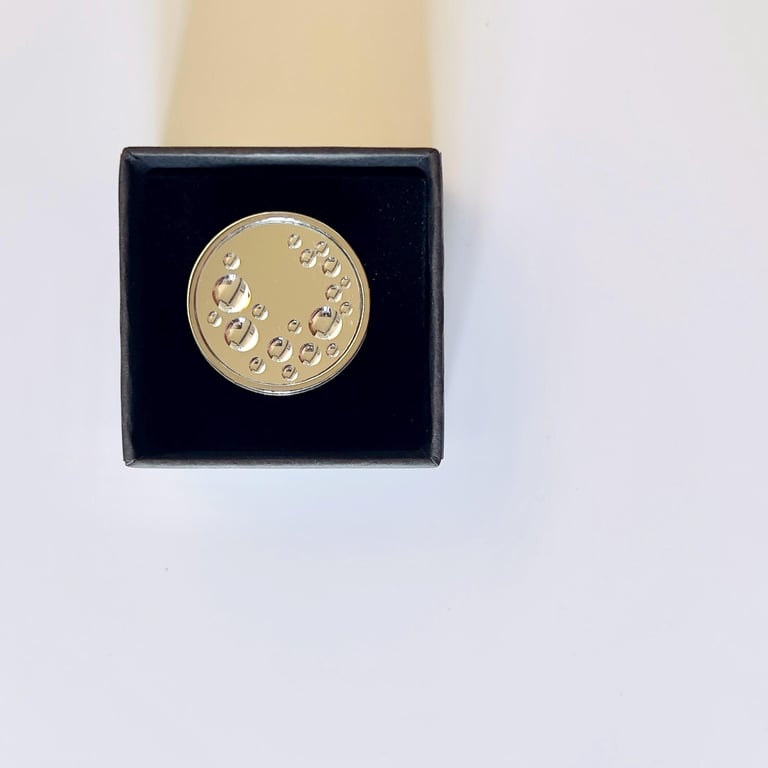 Round Mirror Statement Ring: Clear Resin Water Drops, Wearable Art