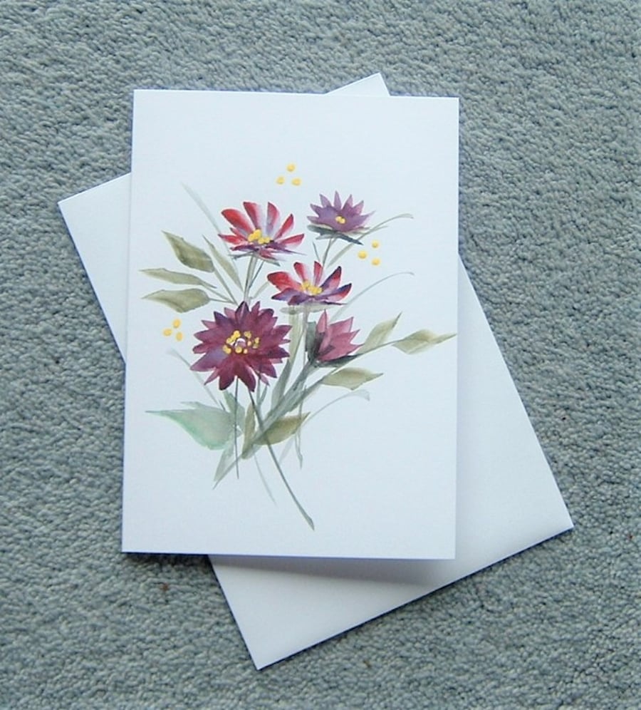 hand painted daisies floral blank greetings card ( ref F 149 )