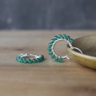Green Onyx Gemstone Hoop Earrings - Handmade Silver Jewellery 