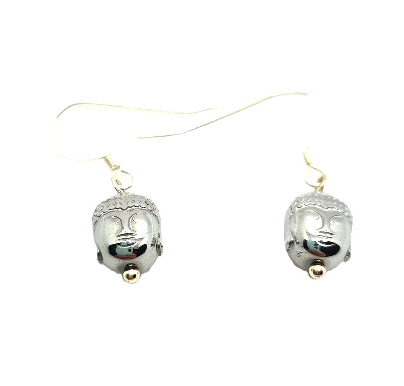 A pair of silver haematite buddha head charm earrings