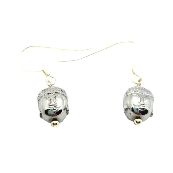 A pair of silver haematite buddha head charm earrings