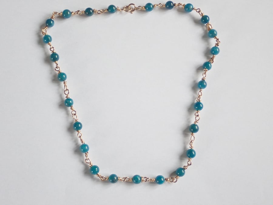Apatite Necklace, Beaded, 14k Gold