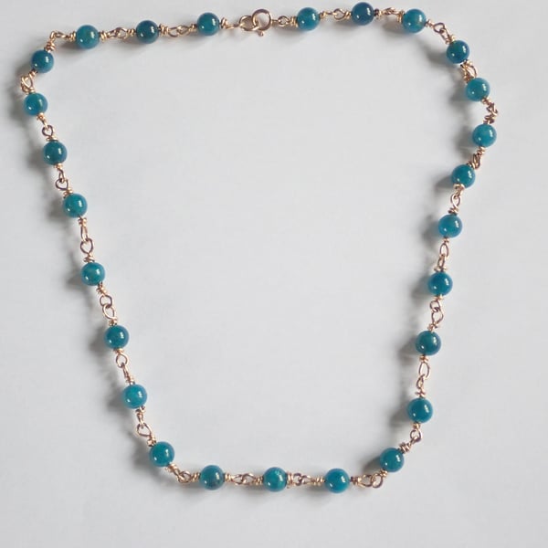 Apatite Necklace, Beaded, 14k Gold