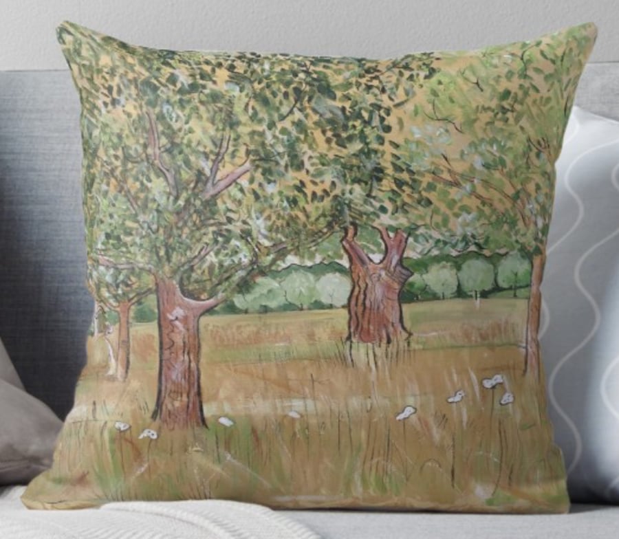 Throw Cushion Featuring The Painting ‘Scorching Heat And Withered Grass’