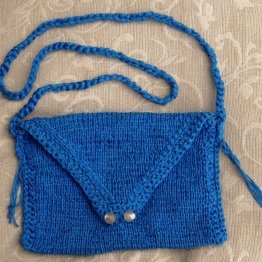 Blue Ribbon & Pearl Hand Knitted & Crocheted Handbag