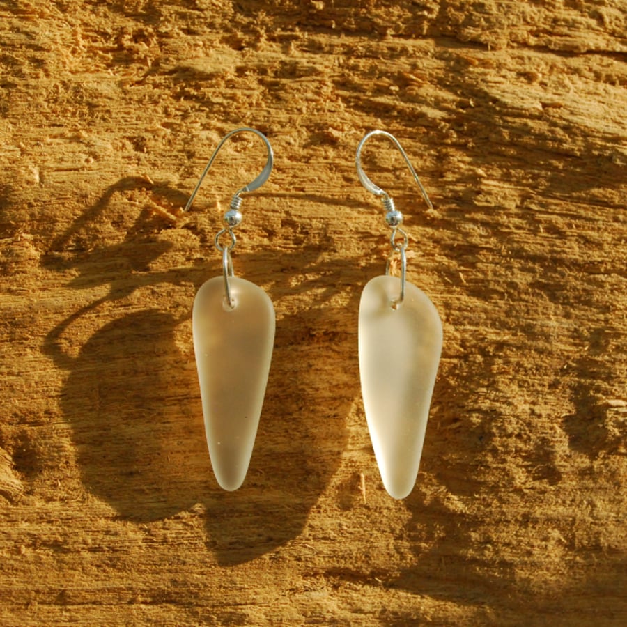 White beach glass icicle earrings 