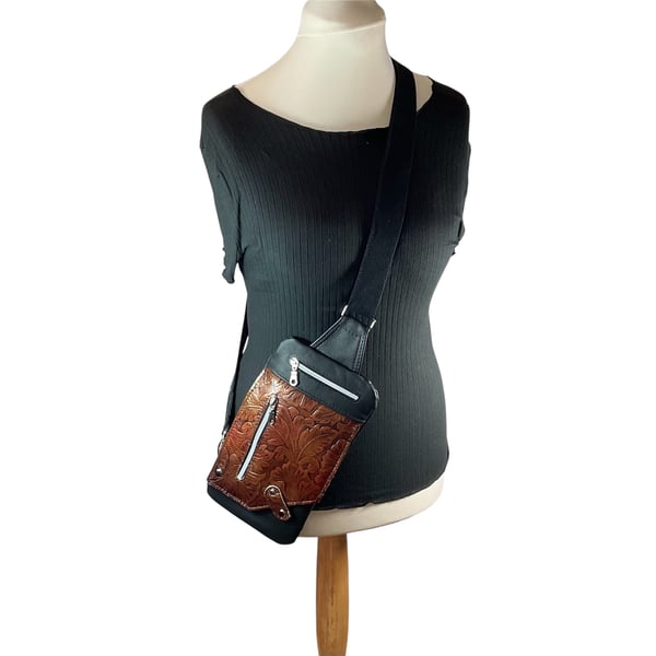 Handmade Leather floral Bag Women, soft sling crossbody
