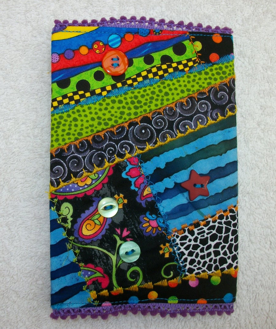 A6 Book Cover In Crazy Patchwork with Lined  Notebook 