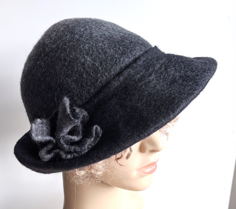 Grey ombre felted wool hat - One of the 'Squashable' range