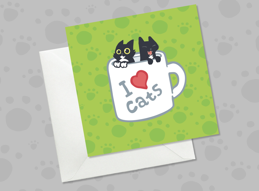 Cats in Coffee Cup Greeting Card, Funny All Occasion Card for Cat Lovers
