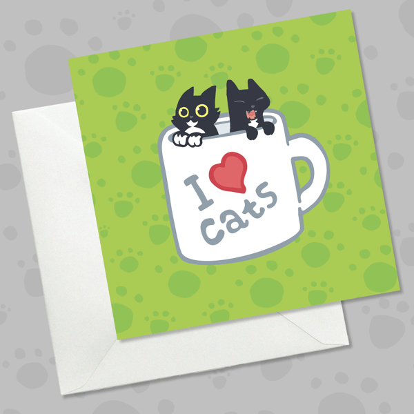 Cats in Coffee Cup Greeting Card, Funny All Occasion Card for Cat Lovers
