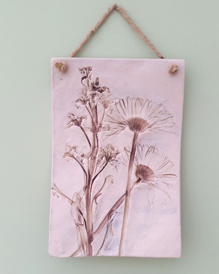 Large Natural Flower Bouquet Ceramic Plaque
