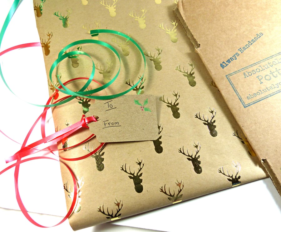 Extra - 1 x  Christmas Wrapping Service - Gold Reindeer Paper
