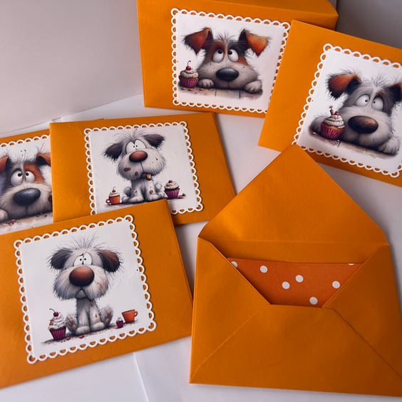 Handcrafted Dog small Envelopes, Orange Small Notelets inserts, Scrapbooks