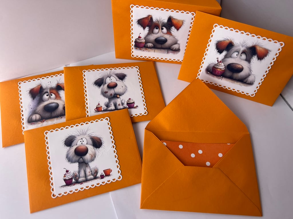 Handcrafted Dog small Envelopes, Orange Small Notelets inserts, Scrapbooks