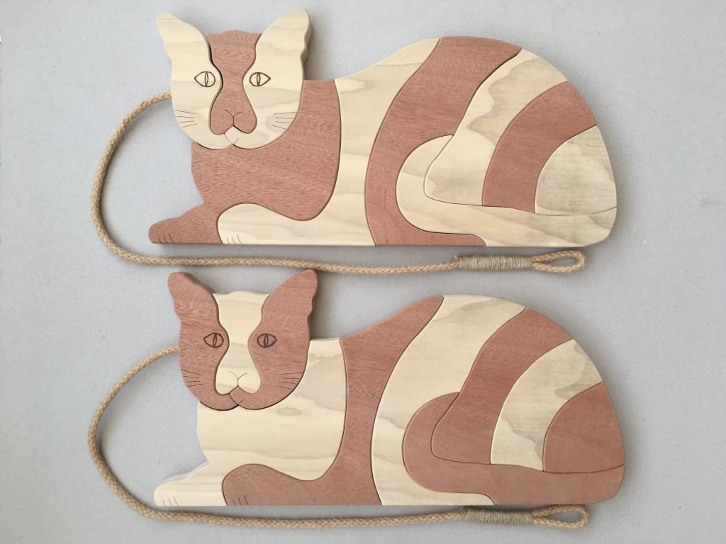 Stripy Cat Trivet in Sapele and Tulipwood