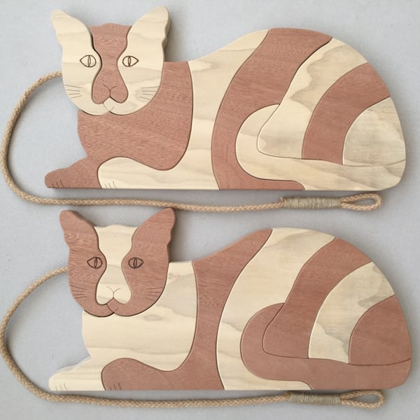 Stripy Cat Trivet in Sapele and Tulipwood