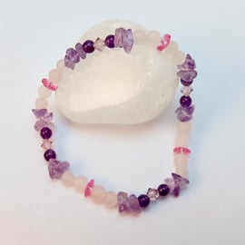 Amethyst, Rose Quartz & Swarovski Crystal Bracelet - Seconds Sunday