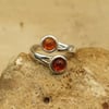 Two Stone Amber Ring. Adjustable 925 sterling silver rings for women