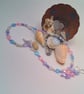 Iridescent Pink Blue White & Lilac Heart and Glass Bead Necklace & Earrings Set