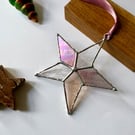 Blush pink iridescent stained glass star decoration, Christmas decoration