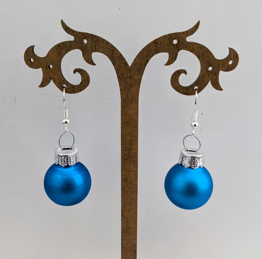 Christmas bauble earrings - matt blue
