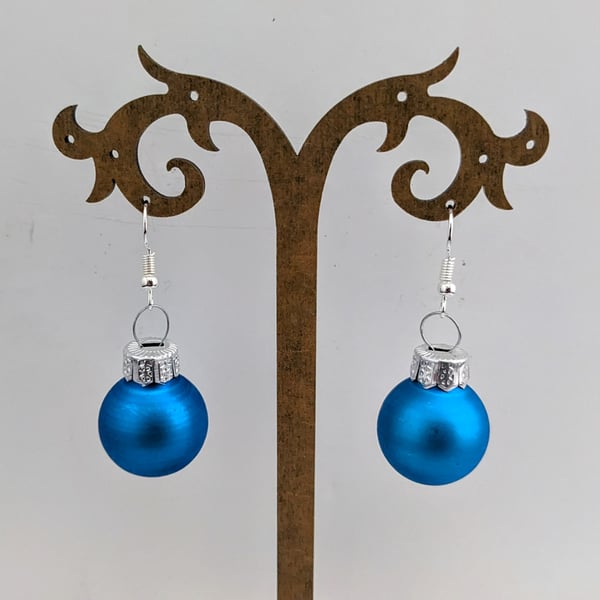 Christmas bauble earrings - matt blue