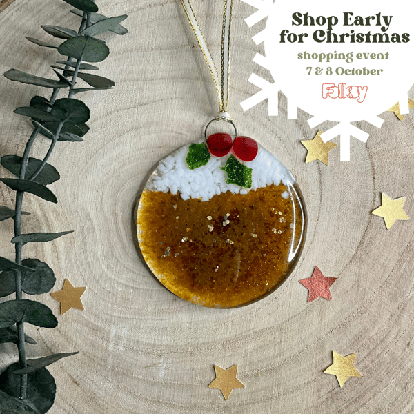 Christmas pudding fused glass hanging decoration 