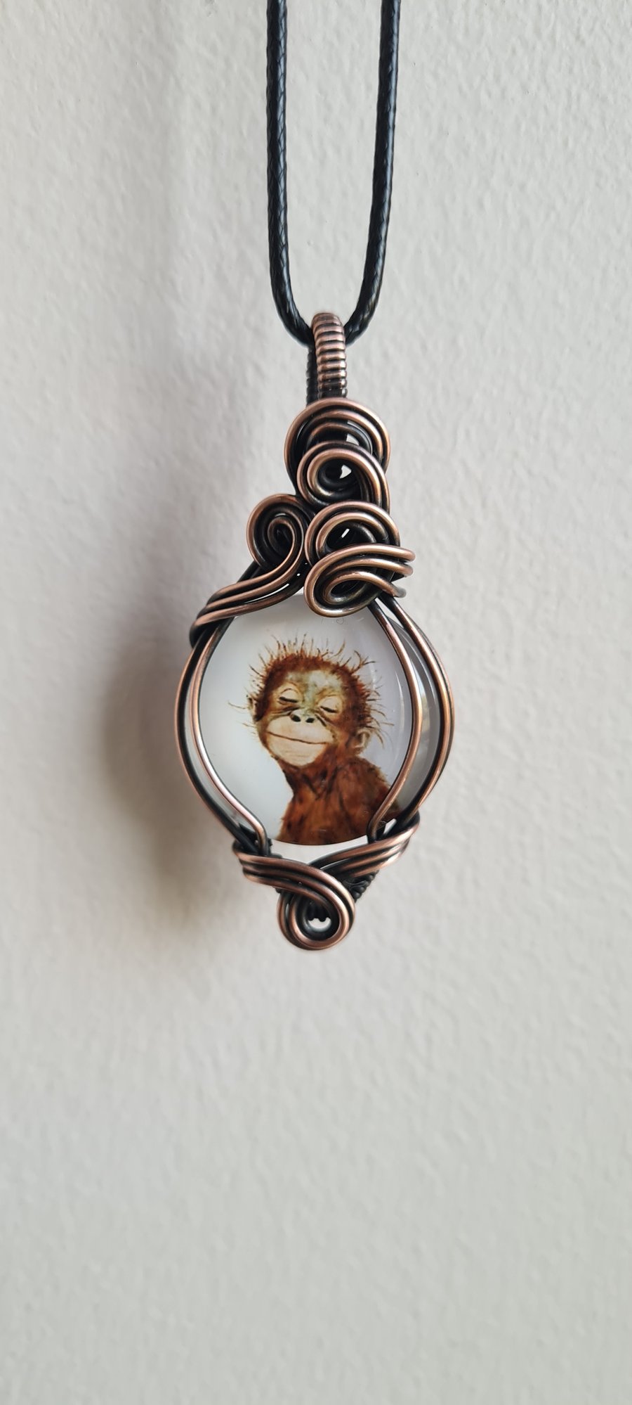 Chimp Monkey Animal Glass & Copper Pendant Necklace Gift Jewellery Jewelry 
