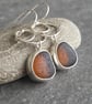 Amber seaglass drop earrings, Silver circle link dangles - Image 3