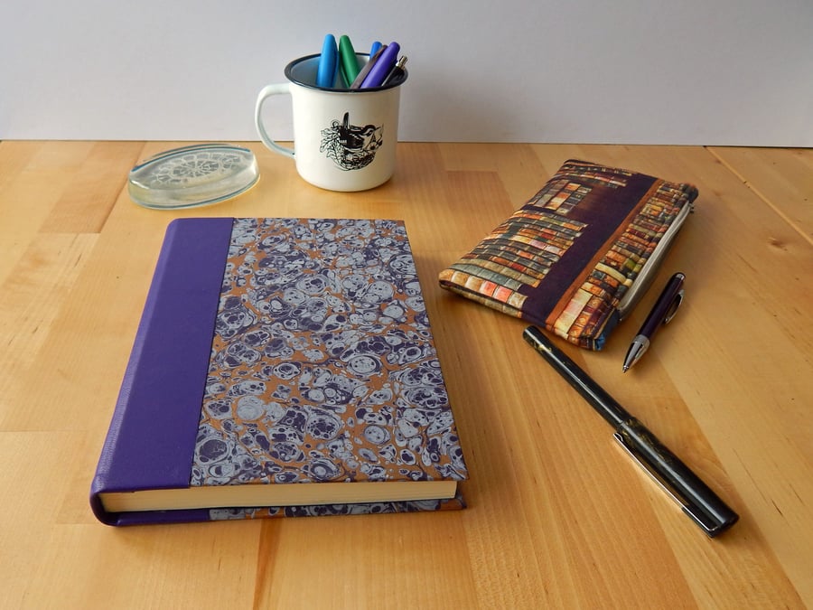 Purple Marbled Journal with leather trim. Hand Bound Book Commission FOR ABI 