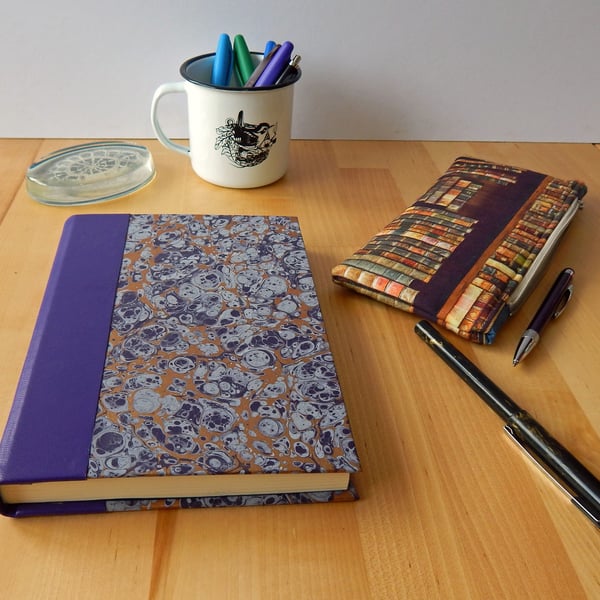 Purple Marbled Journal with leather trim. Hand Bound Book Commission FOR ABI 