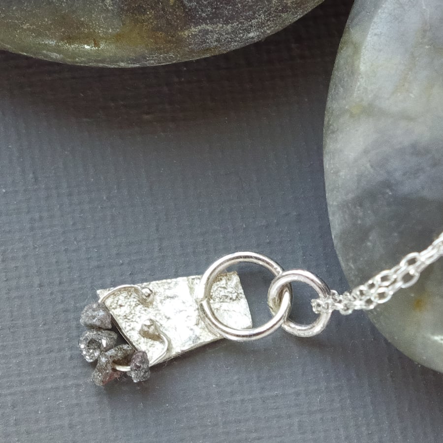 Hallmarked Sterling Silver Grey Diamond Crystal Minimalist Primitive Pendant 