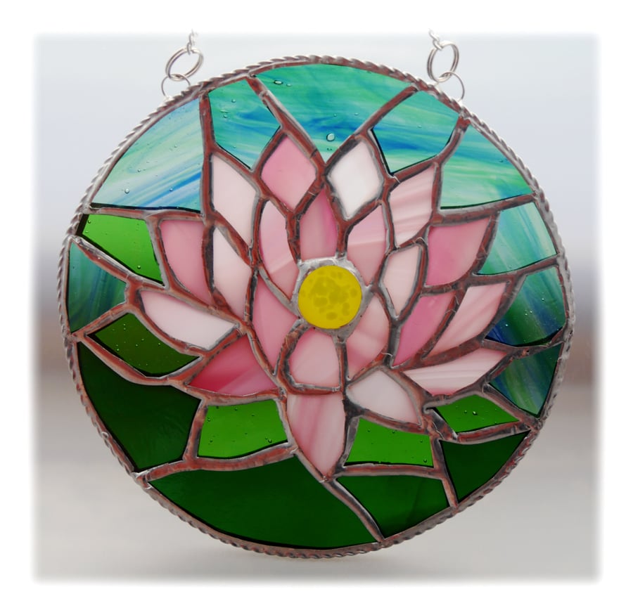Waterlily Suncatcher Stained Glass 002 Pink