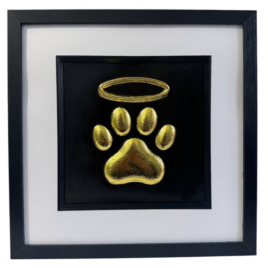 Dog Memorial Paw Print Framed Wall Art, Gold or Silver Leaf  Item Description