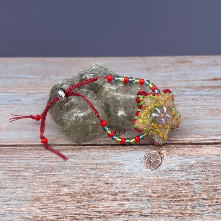 Bead and Felted Charm BoHo style Bracelet - Peach Star