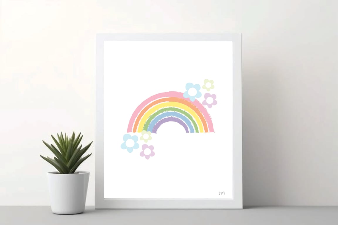 Rainbow Flowers A4 Art Print