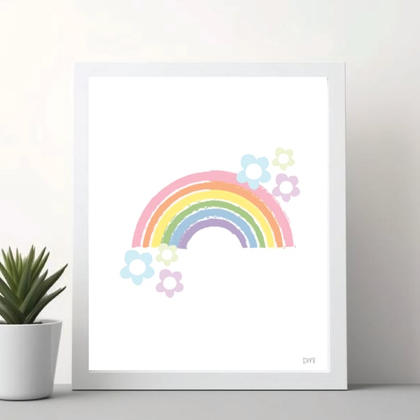 Rainbow Flowers A4 Art Print