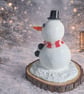 Handmade Clay Snowman on Rustic Log Slice  4" Christmas Decoration Cute Festive  - Image 4