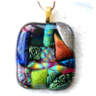 Dichroic Glass S018 Supersize Patchwork 3-layer Pendant with Gold plated chain