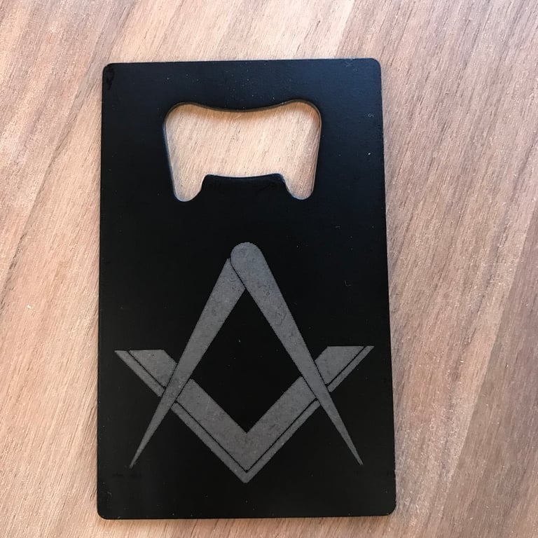 Freemason square and compass engraved bottle opener