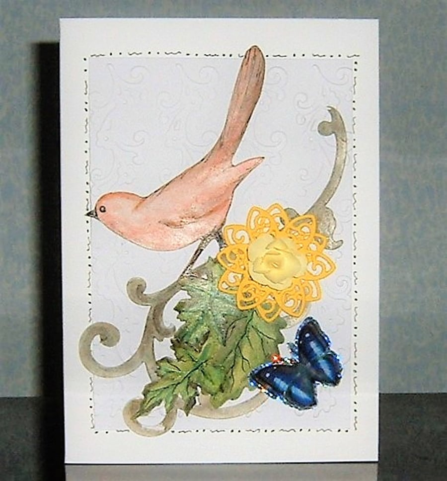 greetings card butterfly and bird blank card (ref 928)