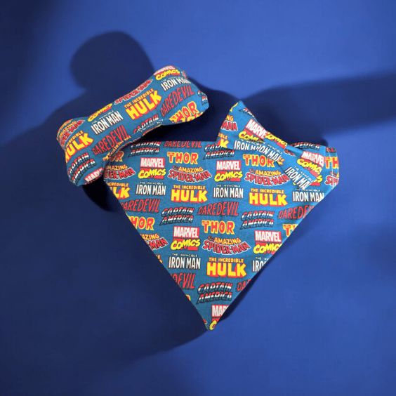 Handmade marvel dog bandana with matching bow and toy