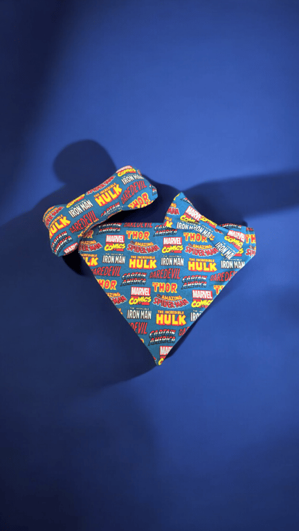 Handmade marvel dog bandana with matching bow and toy