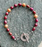 Dark Red and Orange Pearl Bracelet with Sterling Silver Toggle Clasp - Image 5