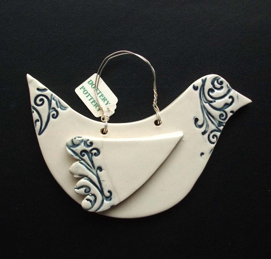 Ceramic bird decoration - dark blue